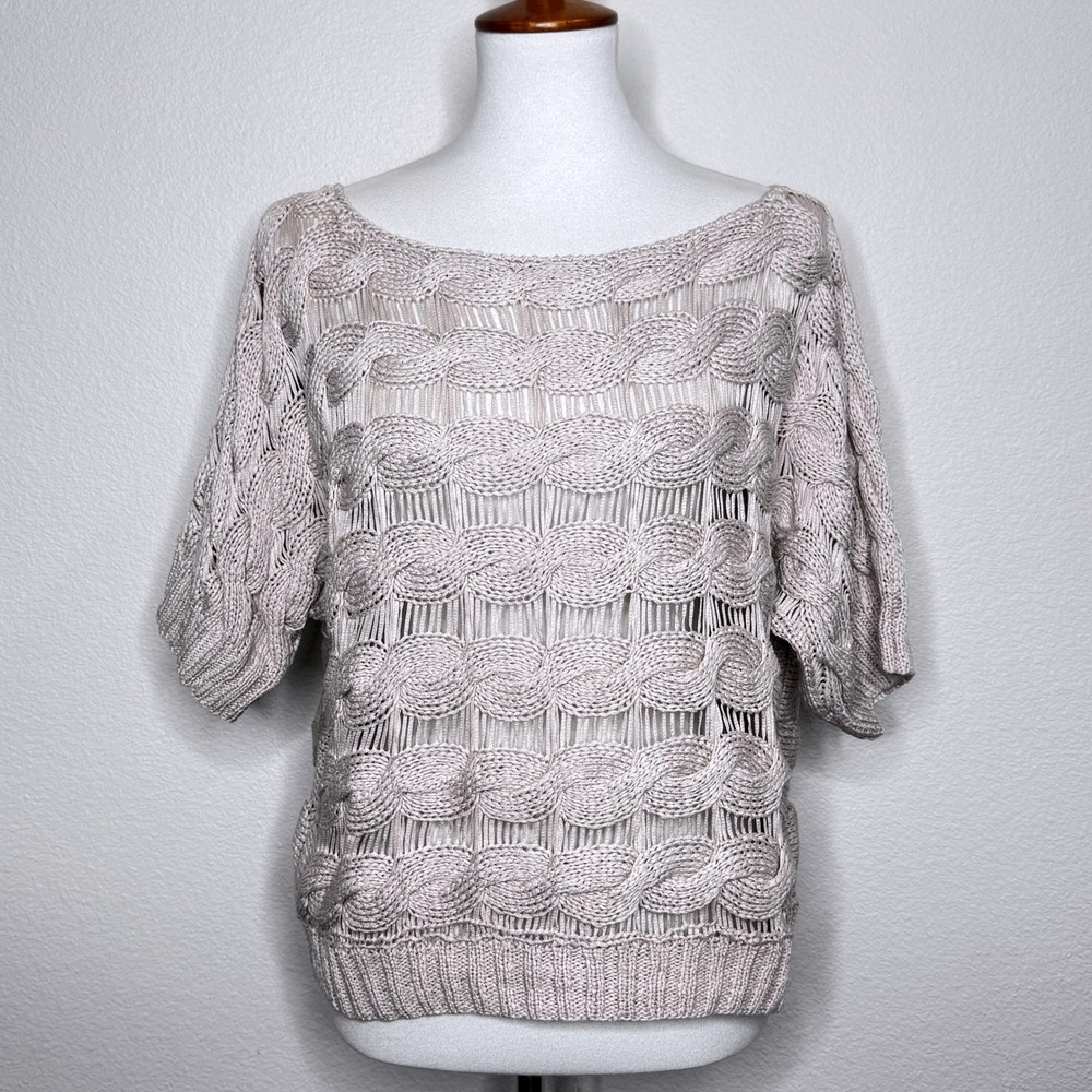 HAYDEN NWOT Open Cable Knit Shirt Sleeve Sweater‎ LG Cotton Layering Minimalist